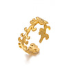 Ladies Stainless Steel Open Ring With Rattan Design And Leaf Pattern 18K Gold Plated