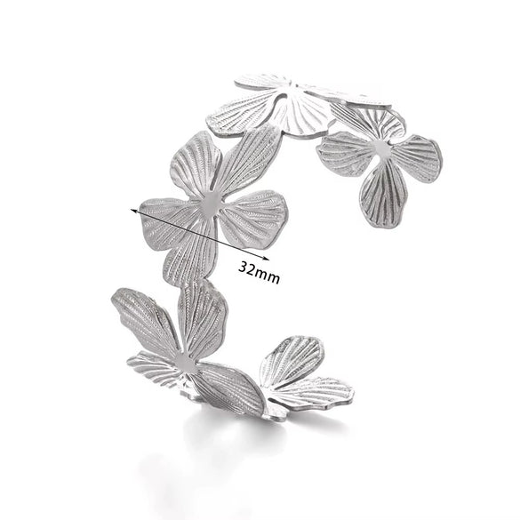 Ladies Stainless Steel Open Wide Edition Hollow Geometric Flower Leaf Exaggerated Style Electroplated Bracelet