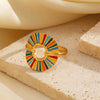 Ladies Stainless Steel Rhinestones Geometric Round Hollow Electroplated Ring