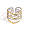 Ladies Stainless Steel Ring With Gold And Silver Color Matching Geometric Pattern And Electroplating