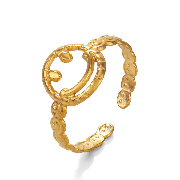 Ladies Stainless Steel Ring With Smiley Facial Features 18K Goldplated Electroplating Style