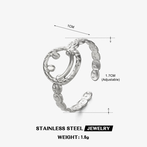 Ladies Stainless Steel Ring With Smiley Facial Features 18K Goldplated Electroplating Style