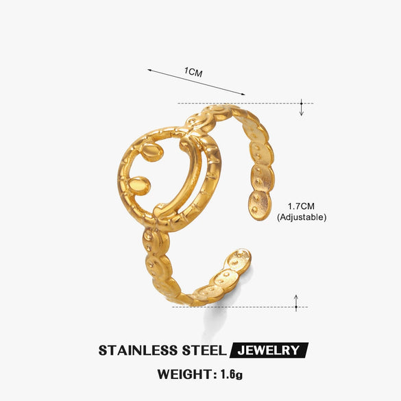 Ladies Stainless Steel Ring With Smiley Facial Features 18K Goldplated Electroplating Style