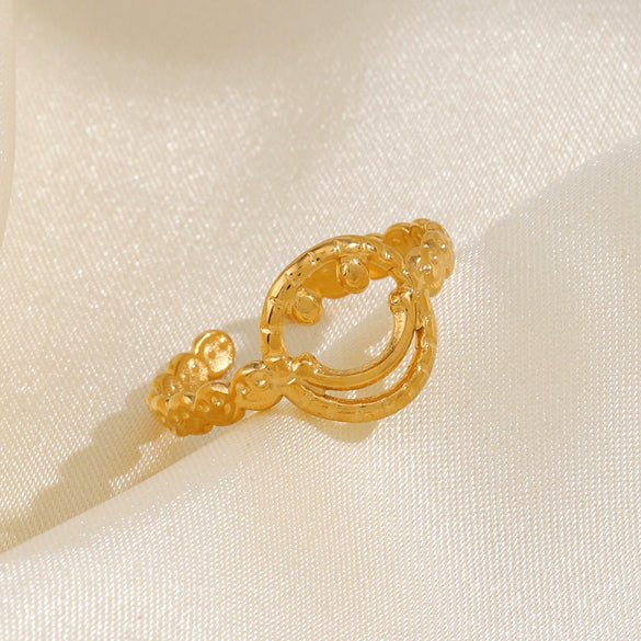 Ladies Stainless Steel Ring With Smiley Facial Features 18K Goldplated Electroplating Style