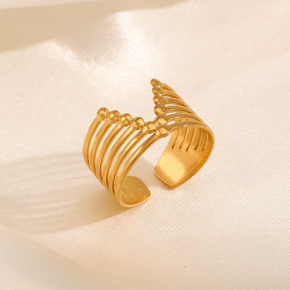 Ladies Stainless Steel Ring With Vletter Design And Real Gold Plating Retro And Stylish