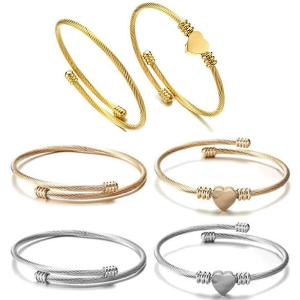 Ladies Stainless Steel Spiral Adjustable Bracelet With Electroplated Finish Elegant Coil Style Jewelry