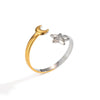 Ladies Stainless Steel Star And Moon Color Matching Geometric Ring With Electroplating Opening Elegant Non Fading Waterproof Jewelry