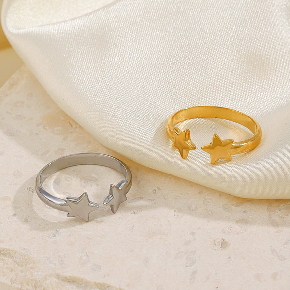 Ladies Stainless Steel Star Open Ring Electroplated