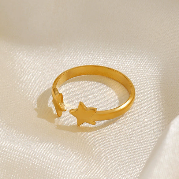 Ladies Stainless Steel Star Open Ring Electroplated