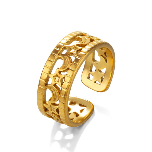 Ladies Stainless Steel Star Pattern Vshaped Hip Hop Ring Electroplated Jewelry Wholesale