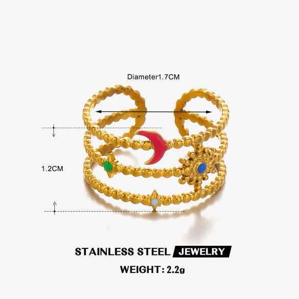 Ladies Stainless Steel Star Shape Opening Ring With Electroplating Natural Style