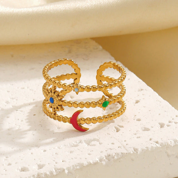 Ladies Stainless Steel Star Shape Opening Ring With Electroplating Natural Style