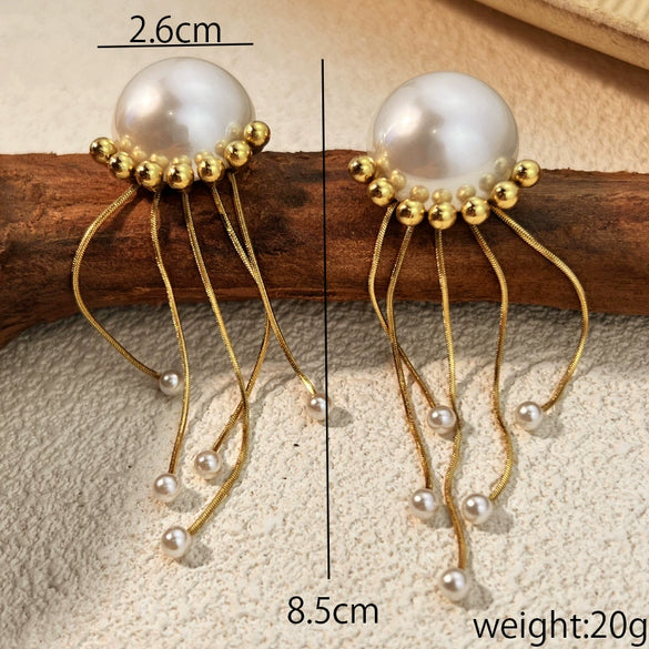 Ladies Stainless Steel Titanium Steel Retro Geometric Style Electroplated Tassel Earrings