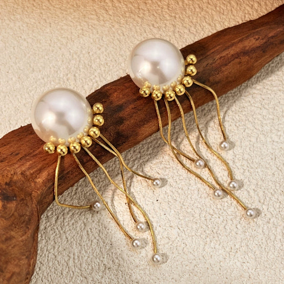 Ladies Stainless Steel Titanium Steel Retro Geometric Style Electroplated Tassel Earrings