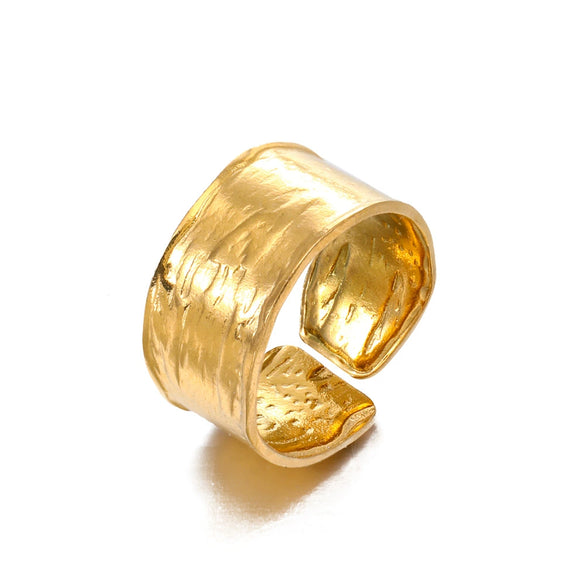 Ladies Stainless Steel Wide Opening Adjustable Geometric Ring With Electroplating Design