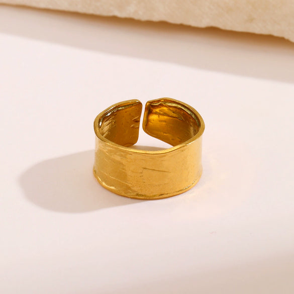 Ladies Stainless Steel Wide Opening Adjustable Geometric Ring With Electroplating Design