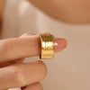 Ladies Stainless Steel Wide Opening Adjustable Geometric Ring With Electroplating Design