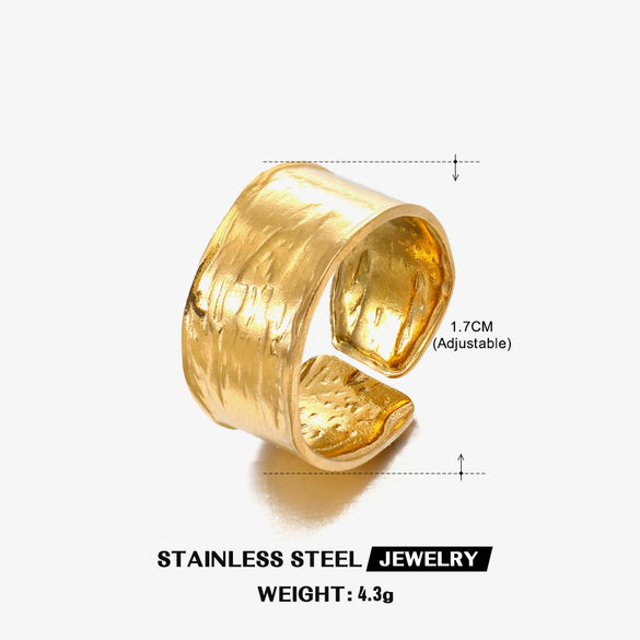 Ladies Stainless Steel Wide Opening Adjustable Geometric Ring With Electroplating Design