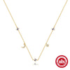 Ladies 925 Sterling Silver Classic Geometric Star Moon Stacked Necklace With Colored Diamond Electroplated Design