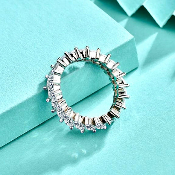 Ladies 925 Sterling Silver Horse Eye Zircon Diamond Ring Light Luxury Geometric Style