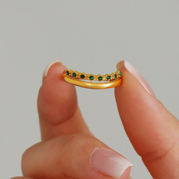 Ladies Tail Ring Stainless Steel 316L Stainless Steel Green Zircon Geometric Electroplating 18K Gold Plated