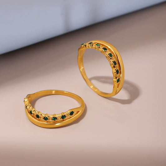 Ladies Tail Ring Stainless Steel 316L Stainless Steel Green Zircon Geometric Electroplating 18K Gold Plated