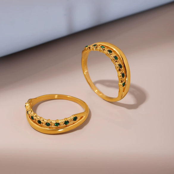 Ladies Tail Ring Stainless Steel 316L Stainless Steel Green Zircon Geometric Electroplating 18K Gold Plated