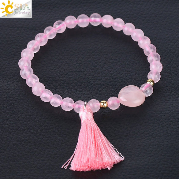 Ladies Tassel Natural Stone Crystal Beaded Minimalist Polished Bracelet