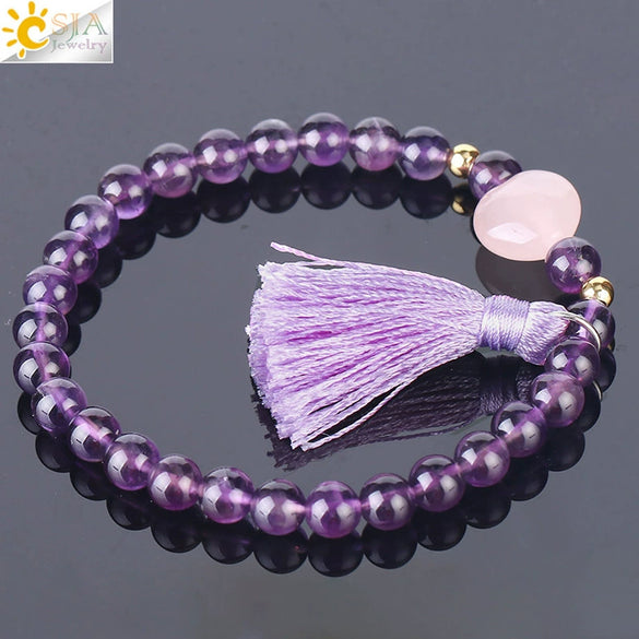 Ladies Tassel Natural Stone Crystal Beaded Minimalist Polished Bracelet