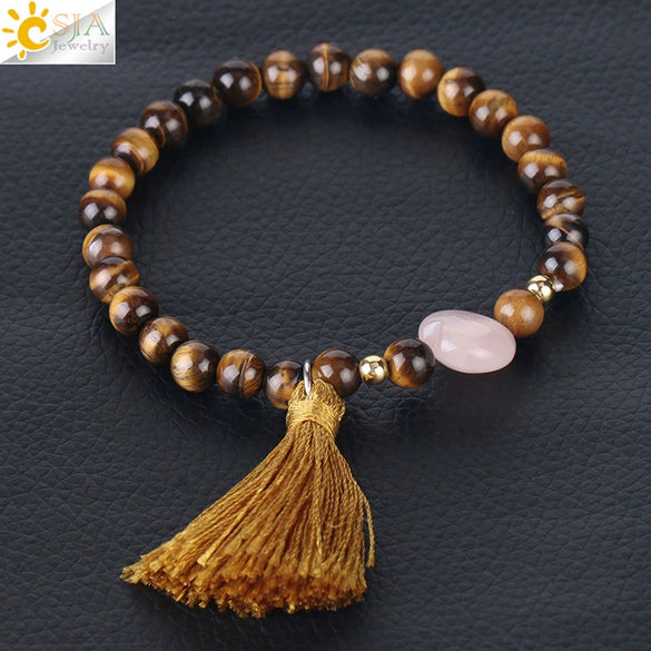 Ladies Tassel Natural Stone Crystal Beaded Minimalist Polished Bracelet