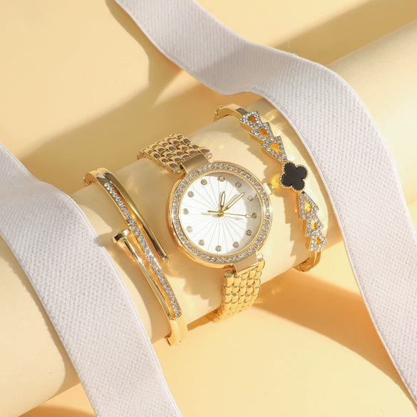Ladies Titanium Steel And Alloy Quartz Watch Bracelet Set Fashionable Round Dial With Stainless Steel Strap And Buckle