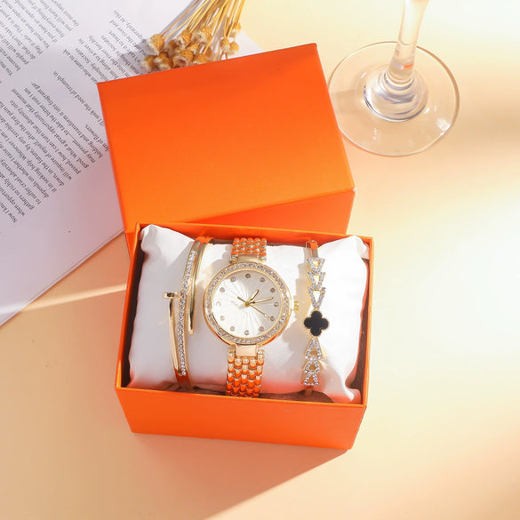 Ladies Titanium Steel And Alloy Quartz Watch Bracelet Set Fashionable Round Dial With Stainless Steel Strap And Buckle