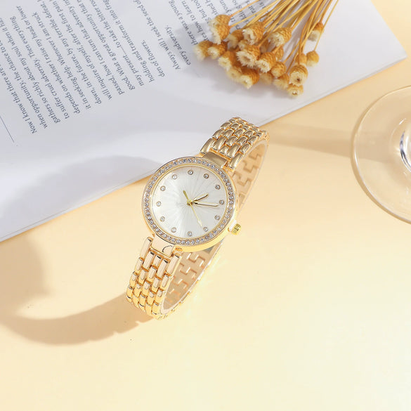 Ladies Titanium Steel And Alloy Quartz Watch Bracelet Set Fashionable Round Dial With Stainless Steel Strap And Buckle