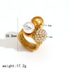 Ladies Titanium Steel And Stainless Steel Ball Ring Set With Imitation Pearls And Diamonds In Geometric Style