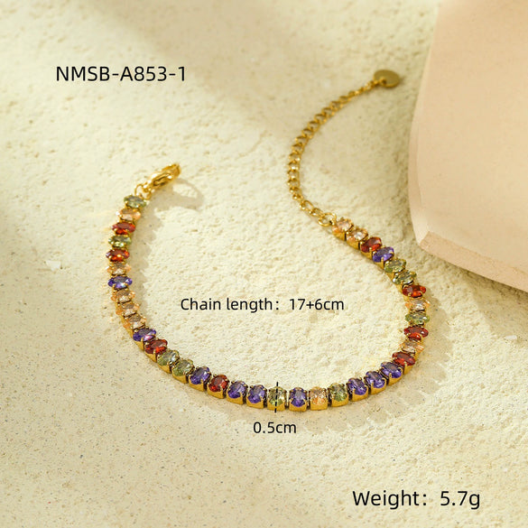 Ladies Titanium Steel And Stainless Steel Bracelet Plated 18K Gold Inlaid Zircon Geometric Fashion Jewelry
