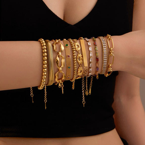 Ladies Titanium Steel And Stainless Steel Bracelet Plated 18K Gold Inlaid Zircon Geometric Fashion Jewelry