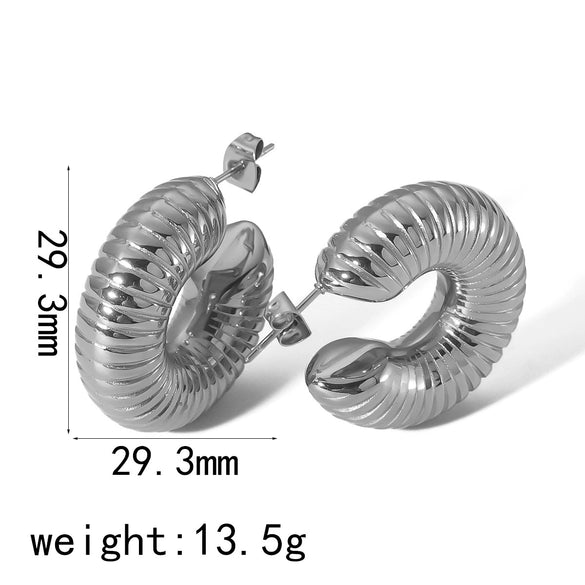 Ladies Titanium Steel And Stainless Steel Exaggerated Niche Geometric Ushape And Drop Shape Threaded Earrings With Electroplating
