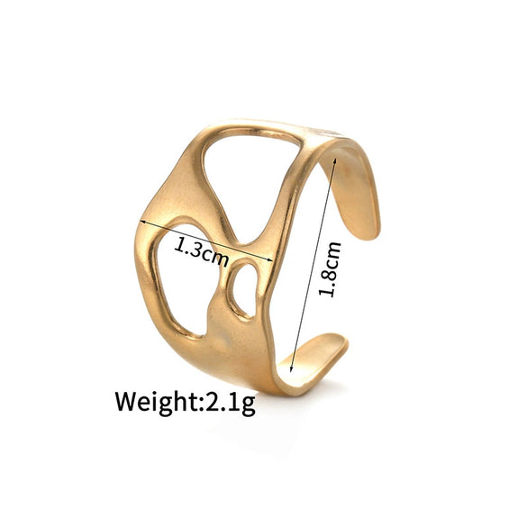 Ladies Titanium Steel And Stainless Steel Irregular Geometric Ring With 18K Gold Plated Electroplating Style