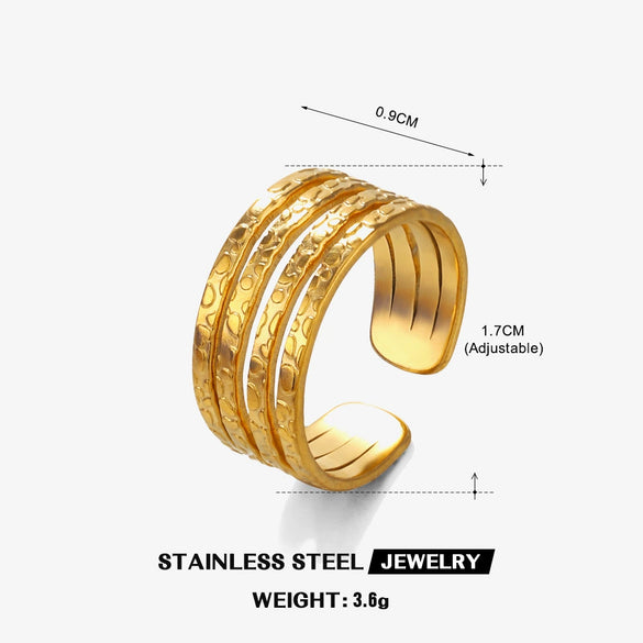 Ladies Titanium Steel And Stainless Steel Ring Geometric Tapping Pattern 18K Gold Plated