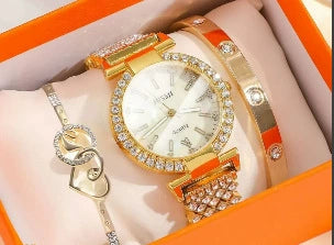 Ladies Titanium Steel And Stainless Steel Round Dial Quartz Watch Bracelet Set Fashion Casual Style