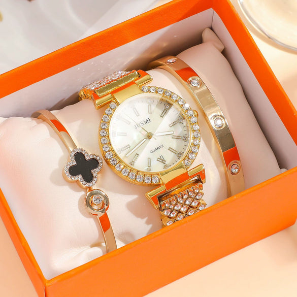 Ladies Titanium Steel And Stainless Steel Round Dial Quartz Watch Bracelet Set Fashion Casual Style
