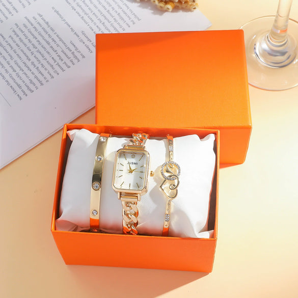 Ladies Titanium Steel And Stainless Steel Round Dial Quartz Watch Bracelet Set Fashion Casual Style