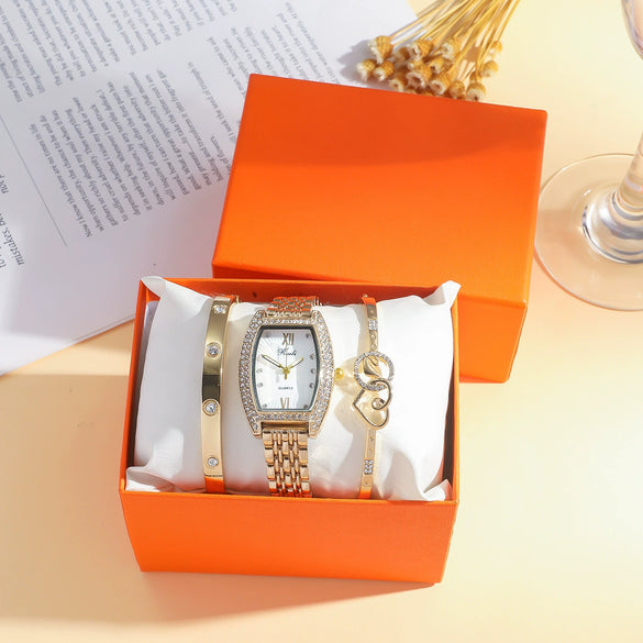 Ladies Titanium Steel And Stainless Steel Round Dial Quartz Watch Bracelet Set Fashion Casual Style