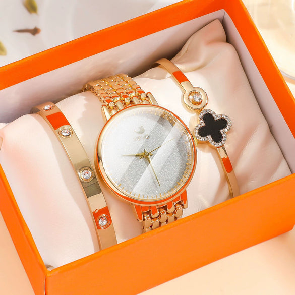 Ladies Titanium Steel And Stainless Steel Round Dial Quartz Watch Bracelet Set Fashion Casual Style