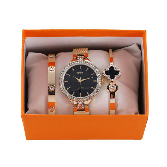 Ladies Titanium Steel And Stainless Steel Round Dial Quartz Watch Bracelet Set Fashion Casual Style