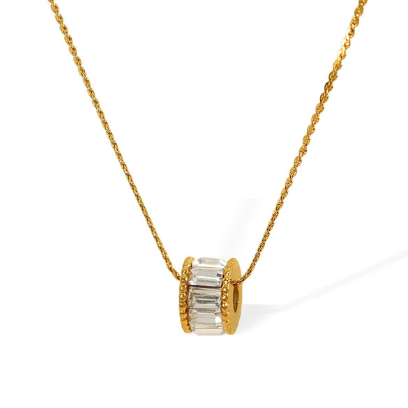 Ladies 316L Stainless Steel Clavicle Chain Jewelry With Microinlaid Full Diamond Small Waist Pendant And Geometric Style Electroplated