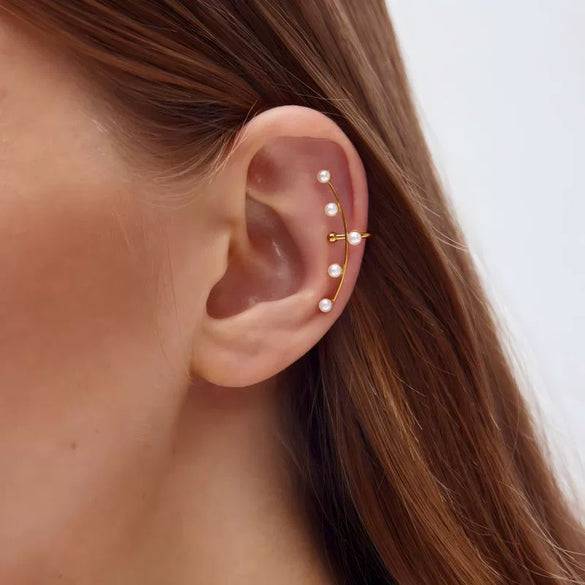 Ladies Titanium Steel Ear Clips With 18K Gold Diamond Zircon Geometric Style Electroplating Process High Sense