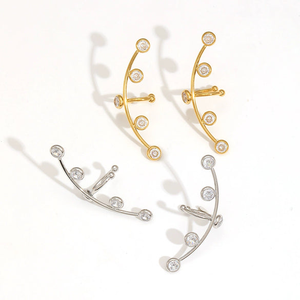 Ladies Titanium Steel Ear Clips With 18K Gold Diamond Zircon Geometric Style Electroplating Process High Sense