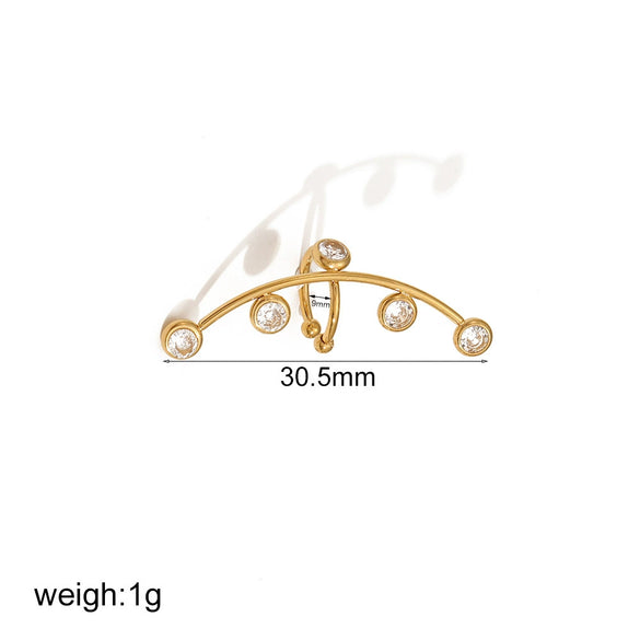 Ladies Titanium Steel Ear Clips With 18K Gold Diamond Zircon Geometric Style Electroplating Process High Sense