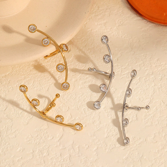 Ladies Titanium Steel Ear Clips With 18K Gold Diamond Zircon Geometric Style Electroplating Process High Sense